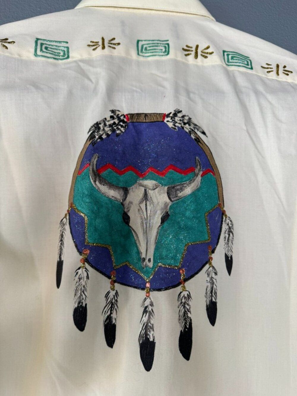 Vintage Marquis Hand Painted Western Shirt Unisex S Bull Skull Equestrian